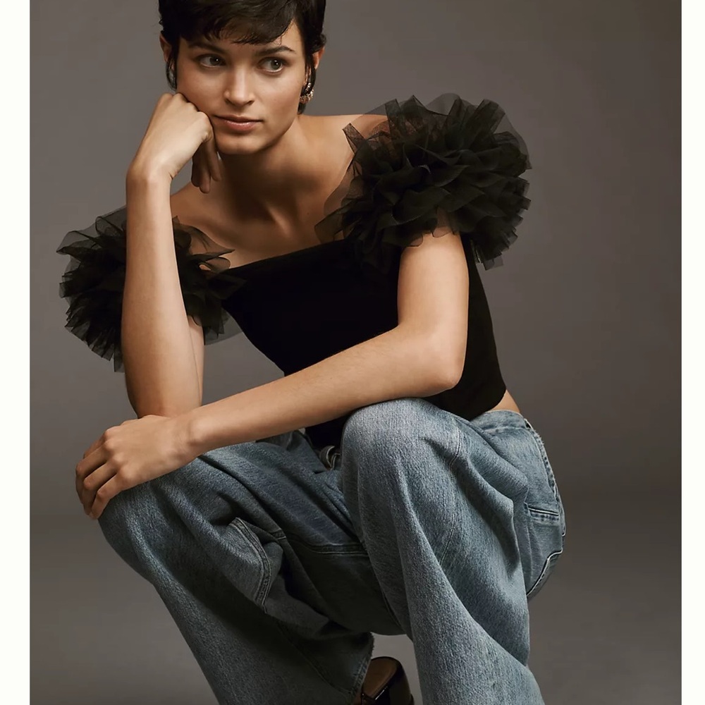 ASTR The Label Tulle Puff Sleeve Sweater